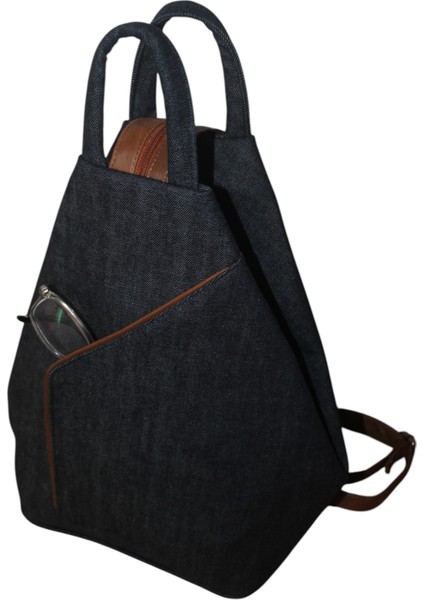 Denim (Kot) Kumaş Kadın Sırt Omuz Çantası Vazo Model Lacivert Ana Renk Taba Deri detaylı ÇNTKOTVAZOLCVRT-TABA003 fırsatları