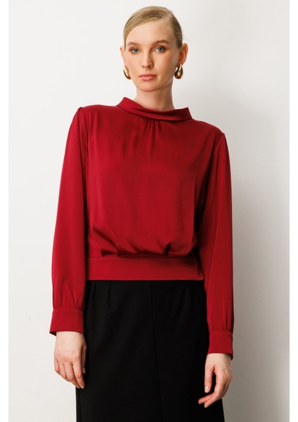 Kadın Sırtı Dantelli Yırtmaç Detaylı Bluz 3025 Bordo