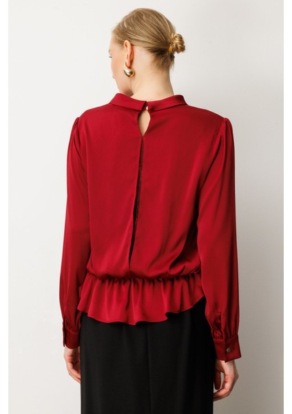 Kadın Sırtı Dantelli Yırtmaç Detaylı Bluz 3025 Bordo indirimleri