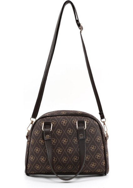 Monogram Baskılı Kahverengi SHK205 Suni Deri Fermuarlı Tek Bölmeli Ayarlanabilir Askılı El,kol ve Omuz Çantası indirimleri