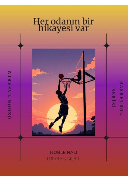 Dijital Baskı Gün Batımı Basketbol Temalı Makinada Yıkanabilir Genç Odası Salon ve Yolluk Halısı fiyatları