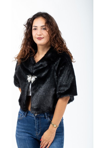 Çift Yaka Broşlu Abiye Kürk Etol Bolero