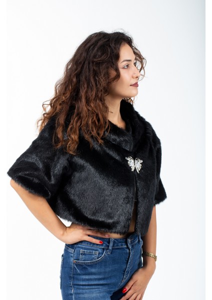 Çift Yaka Broşlu Abiye Kürk Etol Bolero modelleri