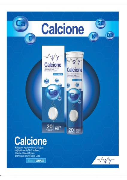 — Kalsiyum + Hyaluronik Asit + Tip-2 Kolajen, Vitamin & Mineraller — 20 Efervesan Tablet (11+)