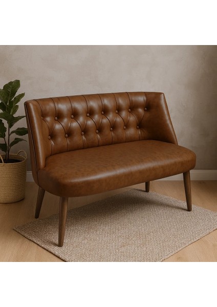 - Milano Ikili Koltuk Kanepe - Deri Kumaş - Gürgen Iskelet - Acı Kahve