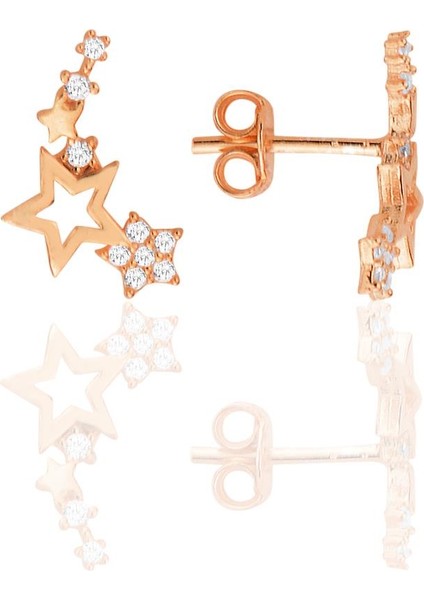 Gümüş Rose Zirkon Taşlı Kayan Yıldızlar Küpe SGTL12710ROSE