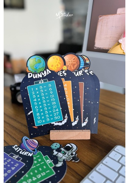 Çarpım Tablosu Eğitim Kartları, Çocuklar Için Masaüstü Çarpım Tablosu Kartları Ahşap Standlı