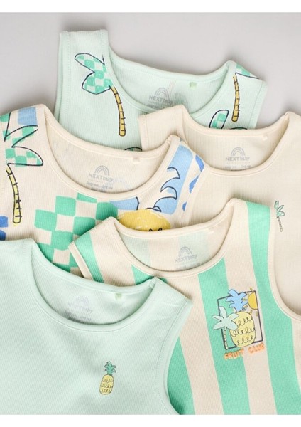 %100 Pamuklu Yeşil Çizgili Ananas Desenli 5'li Body Zıbın Set fırsatları