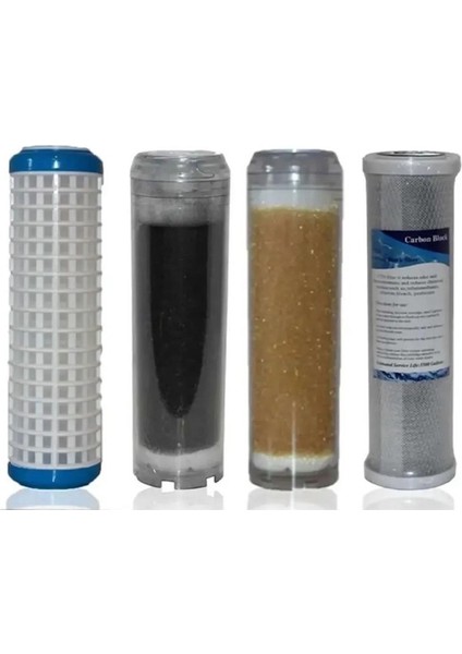 Daire Bina Sayaç Girişi 10" Inc 4 Aşama ( Yıkanabilir , Gac , Reçine , Blok ) Yedek Filtre Seti