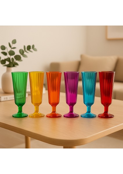 6'lı Flüt Renkli Kahve Yanı Su Bardağı Kadeh Kupa Bardak