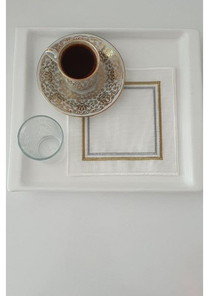 Çerçeve Nakışlı Keten Kare Bardak Altlığı Seti 6 Lı fiyatları