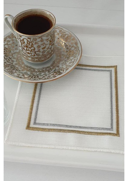 Çerçeve Nakışlı Keten Kare Bardak Altlığı Seti 6 Lı modelleri