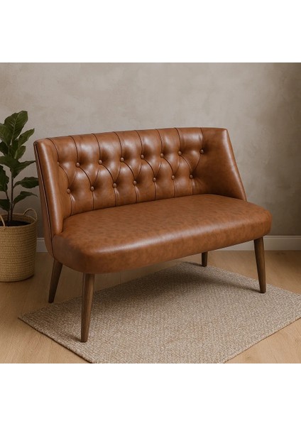 - Milano Ikili Koltuk Kanepe - Deri Kumaş - Gürgen Iskelet - Taba