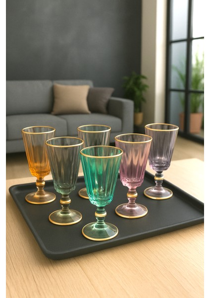 6 Lı Flüt Kahve Yanı Su Bardağı Kadeh Kupa Bardak