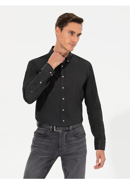 Erkek Siyah Slim Fit Uzun Kollu Gömlek 50250841-VR046 fırsatları