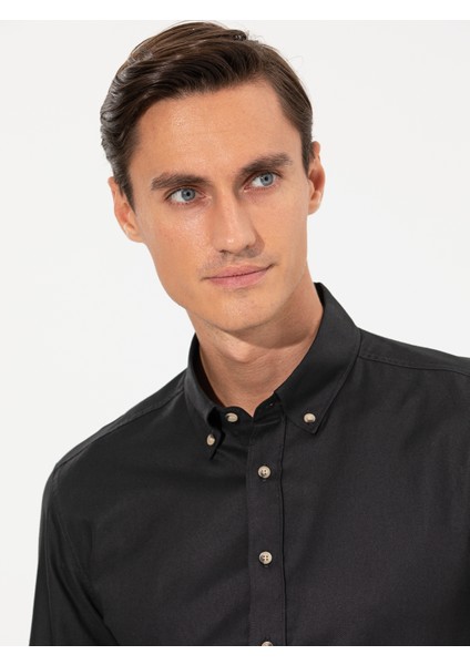 Erkek Siyah Slim Fit Uzun Kollu Gömlek 50250841-VR046 indirimleri