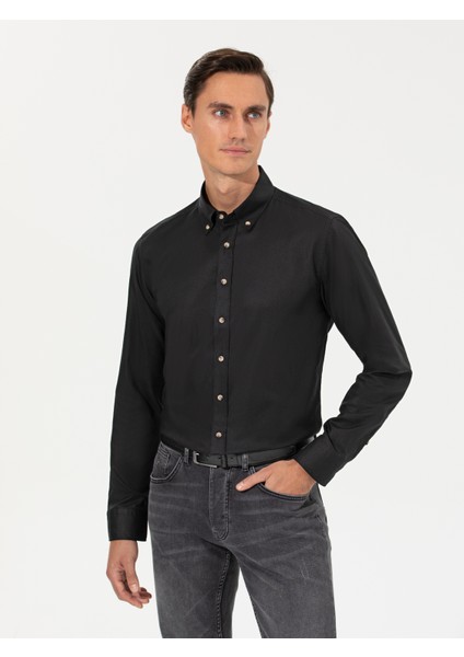 Erkek Siyah Slim Fit Uzun Kollu Gömlek 50250841-VR046