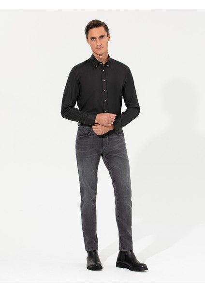 Erkek Siyah Slim Fit Uzun Kollu Gömlek 50250841-VR046