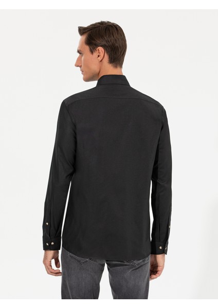 Erkek Siyah Slim Fit Uzun Kollu Gömlek 50250841-VR046 fiyatları