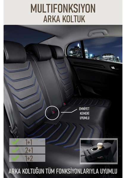 Fiat Brava Elx Uyumlu Oto Koltuk Kılıfı Deri, Kumaş Elegance Siyah Mavi