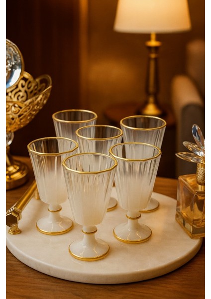 6 Lı Flüt Renkli Yaldızlı Kahve Yanı Su Bardağı Kadeh Kupa Bardak