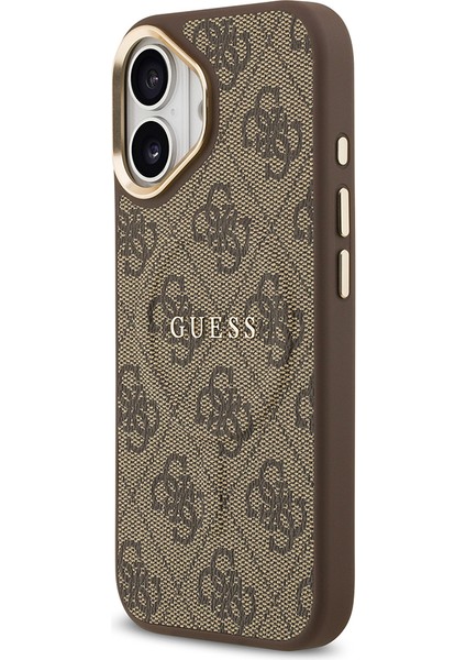 iPhone 17 Kılıf Guess Lisanslı M-Safe Şarjlı Gold Kamera Çerçeveli Pu Deri Yazı Logolu Kahverengi fiyatları