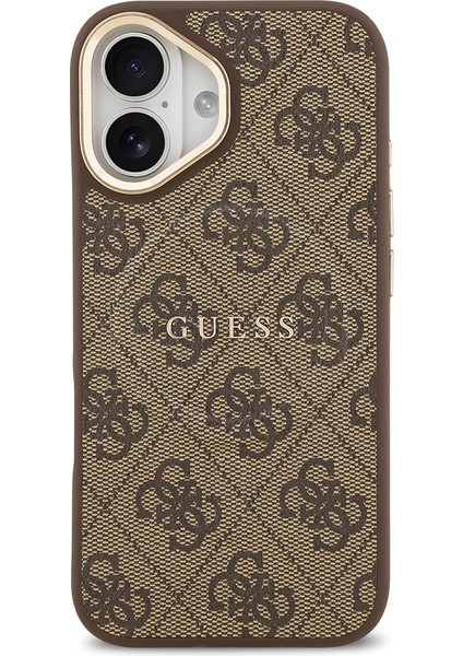iPhone 17 Kılıf Guess Lisanslı M-Safe Şarjlı Gold Kamera Çerçeveli Pu Deri Yazı Logolu Kahverengi modelleri