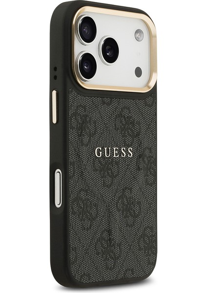 iPhone 17 Pro Kılıf Guess Lisanslı M-Safe Şarjlı Gold Kamera Çerçeveli Pu Deri Yazı Logolu Siyah fırsatları