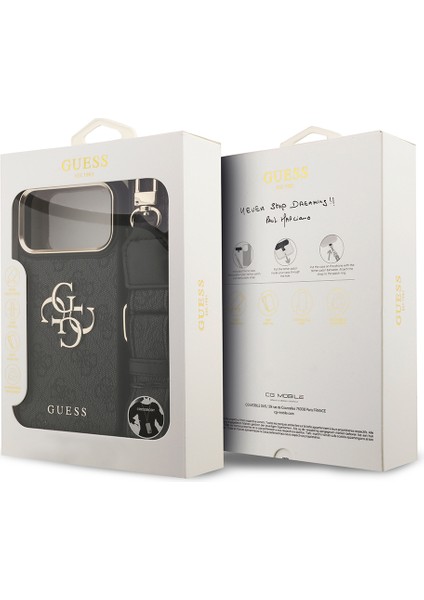 iPhone 17 Pro Max Uyumlu Kılıf Guess Orjinal Lisanslı 4g Büyük Metal Logolu Kalın Askılı Kapak Siyah