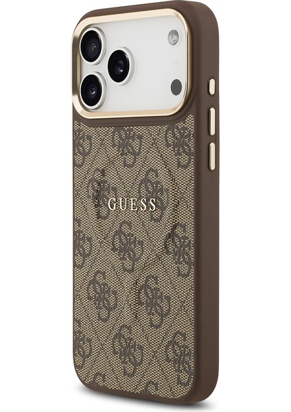 iPhone 17 Pro Max Kılıf Guess M-Safe Şarjlı Gold Kamera Çerçeveli Pu Deri Yazı Logolu Kahverengi fiyatları