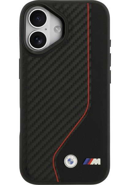 iPhone 17 Kılıf Bmw Lisanslı M-Safe Şarj Özellikli Metal Bmw ve M Logolu Pu Karbon Tasarımlı Kırmızı modelleri