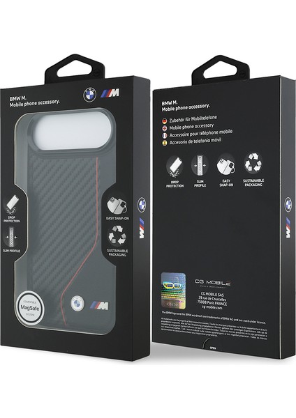 iPhone 17 Air Kılıf Bmw Lisanslı M-Safe Şarj Özellikli Metal Bmw ve M Logolu Pu Karbon Kırmızı