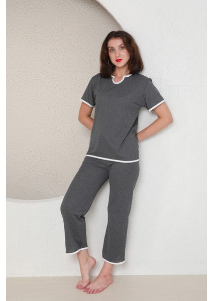 Kadın Kısa Kollu Gri Pijama Takımı