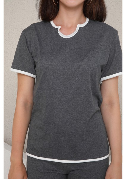 Kadın Kısa Kollu Gri Pijama Takımı