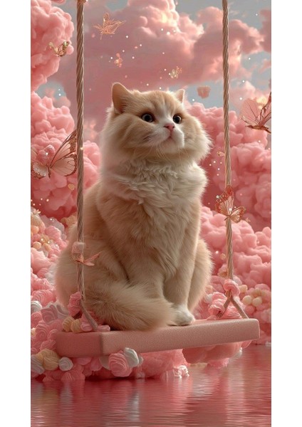 Salıncakta Oturan Kedi Ev Duvar Salon Güzellik Salonu Ofis Dükkan Dekarasyon Kanvas Tablo fiyatları