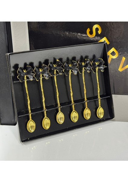 Siyah Kelebek Model Altın Detaylı 6'lı Paslanmaz Çay Kaşığı Seti fiyatları
