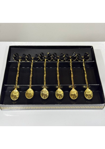 Siyah Kelebek Model Altın Detaylı 6'lı Paslanmaz Çay Kaşığı Seti modelleri