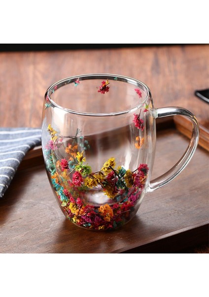 Turuncu Çiçekli Çift Camlı Kupa 250ML, Dayanıklı ve Şık Dış Mekan Kullanımı