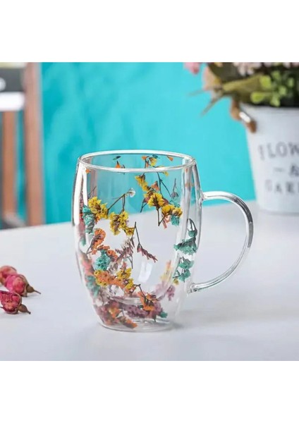 Turuncu Çiçekli Çift Camlı Kupa 250ML, Dayanıklı ve Şık Dış Mekan Kullanımı fiyatları