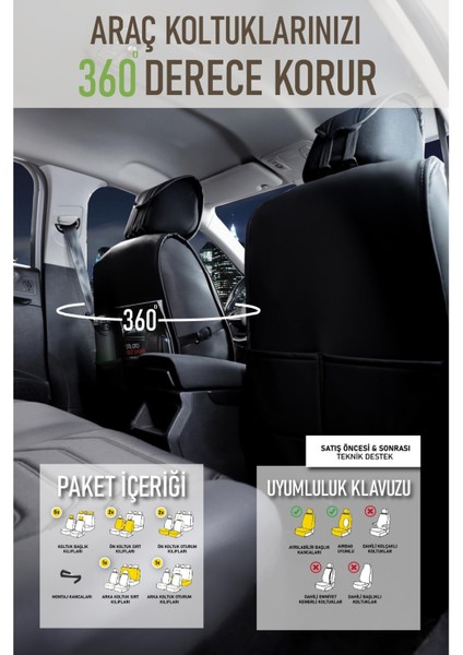 Renault Laguna 1 Uyumlu Oto Koltuk Kılıfı Deri, Kumaş Elegance Siyah indirimleri