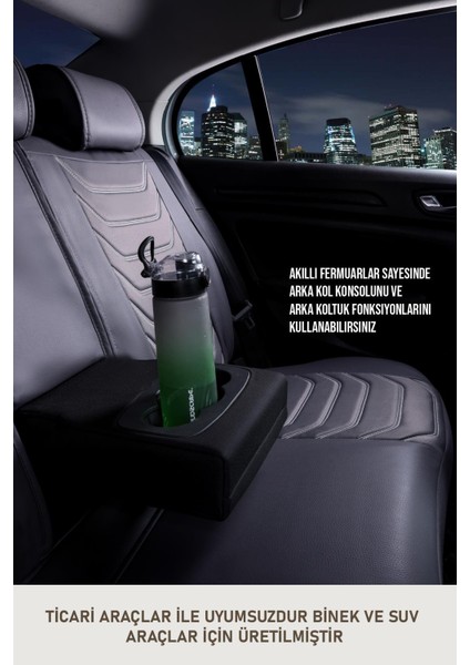 Fiat Egea S-Design Uyumlu Oto Koltuk Kılıfı Deri, Kumaş Elegance Füme