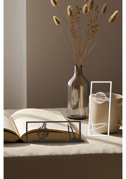 Gezegen Kitap Ayracı, Modern Tasarım, Hafif ve Şık 2’li, Siyah ve Beyazın Modern Uyumu