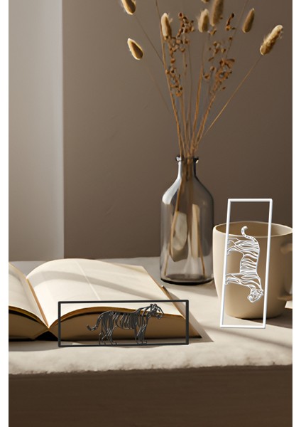 Kaplan Kitap Ayracı, Modern Tasarım, Hafif ve Şık 2’li, Siyah ve Beyazın Modern Uyumu