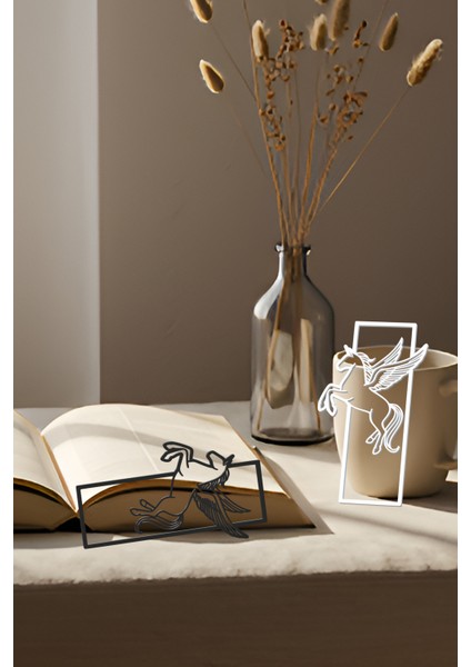 Pegasus Kitap Ayracı, Modern Tasarım, Hafif ve Şık 2’li, Siyah ve Beyazın Modern Uyumu