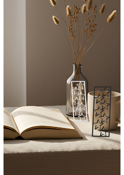 Yıldız Kitap Ayracı, Modern Tasarım, Hafif ve Şık 2’li, Siyah ve Beyazın Modern Uyumu