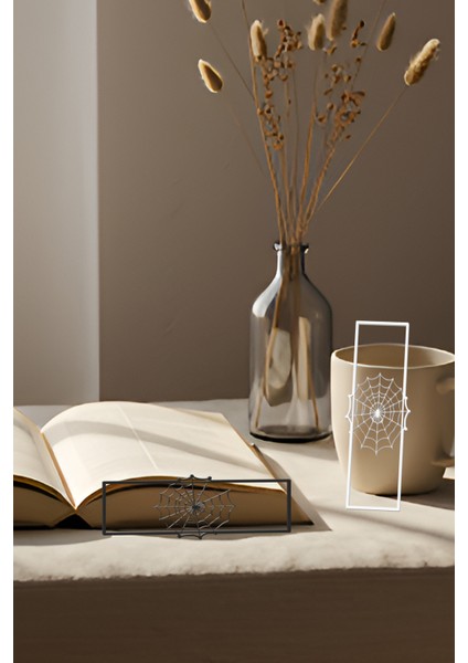 Örümcek Ağı Kitap Ayracı, Modern Tasarım, Hafif ve Şık 2’li, Siyah ve Beyazın Modern Uyumu