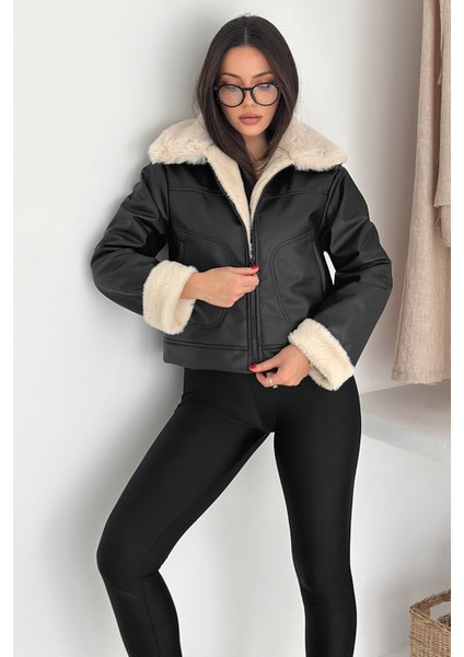 Kadın Yakalı Tamamen Deri Peluş Ceket – Astarlı & Soğuk Hava Dostu modelleri