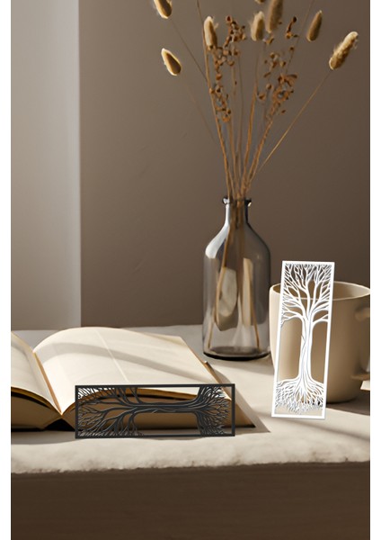 Sonsuzluk Ağacı Kitap Ayracı, Modern Tasarım, Hafif ve Şık 2’li, Siyah ve Beyazın Modern Uyumu