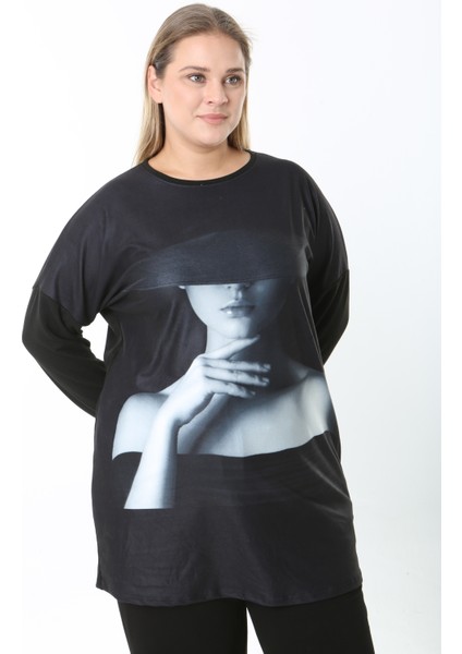 Yünlü Viskon Desenli Likralı Kadın Büyük Beden Tunik fiyatları