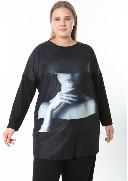 Yünlü Viskon Desenli Likralı Kadın Büyük Beden Tunik modelleri